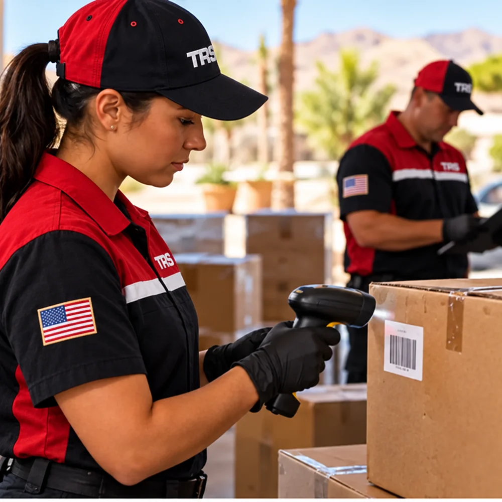 Trademark Restoration Services technician documenting and packing property contents