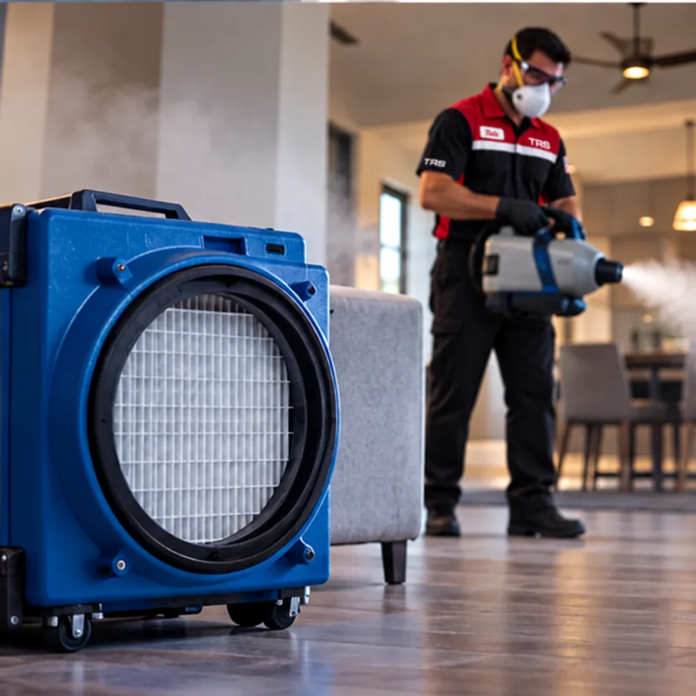 Trademark Restoration Services technician monitoring professional odor removal equipment